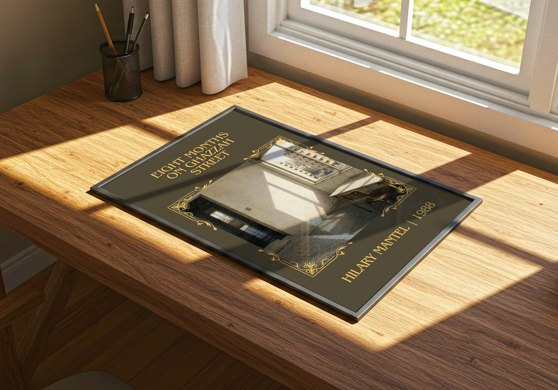 Eight Months on Ghazzah Street Classic Book Art Print by Hilary Mantel – print on a sunlit desk