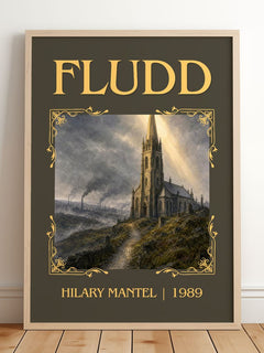 Fludd Classic Book Art Print by Hilary Mantel – framed print leaning on a wooden floor