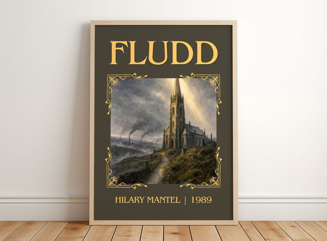Fludd Classic Book Art Print by Hilary Mantel – framed print leaning on a wooden floor