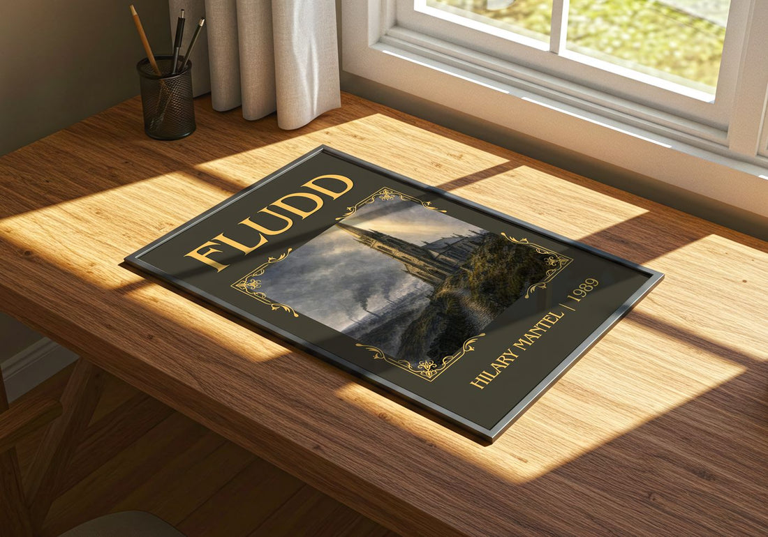Fludd Classic Book Art Print by Hilary Mantel – print on a sunlit desk