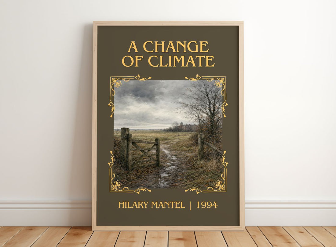A Change of Climate Classic Book Art Print by Hilary Mantel – framed print leaning on a wooden floor