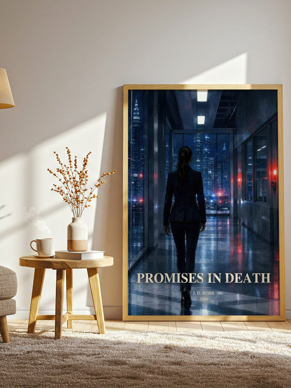 Promises In Death watercolour print in frame leaning in hallway – mystery wall art