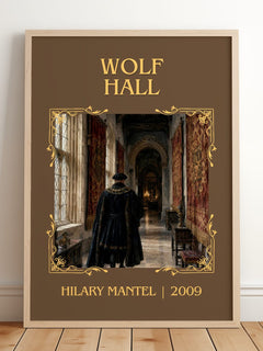 Wolf Hall Classic Book Art Print by Hilary Mantel – framed print leaning on a wooden floor