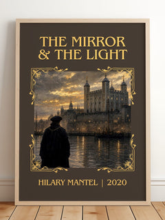 The Mirror & the Light Classic Book Art Print by Hilary Mantel – framed print leaning on a wooden floor