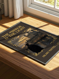 The Mirror & the Light Classic Book Art Print by Hilary Mantel – print on a sunlit desk