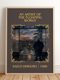 Artist of the Floating World Classic Book Art Print by Kazuo Ishiguro – framed print leaning on a wooden floor