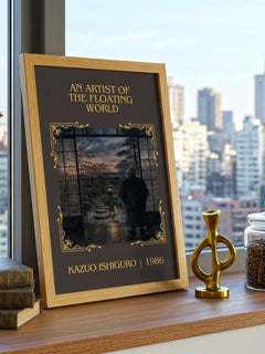 Artist of the Floating World Classic Book Art Print by Kazuo Ishiguro – framed print on a city-view windowsill