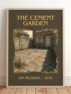 The Cement Garden Classic Book Art Print by Ian McEwan – framed print leaning on a wooden floor