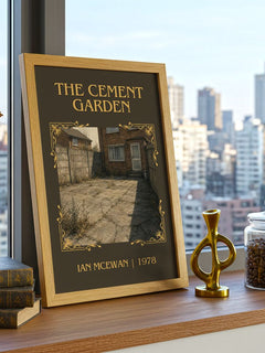The Cement Garden Classic Book Art Print by Ian McEwan – framed print on a city-view windowsill