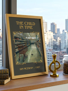 The Child in Time Classic Book Art Print by Ian McEwan – framed print on a city-view windowsill