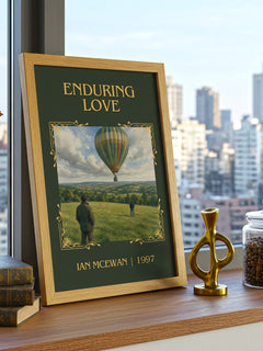 Enduring Love Classic Book Art Print by Ian McEwan – framed print on a city-view windowsill