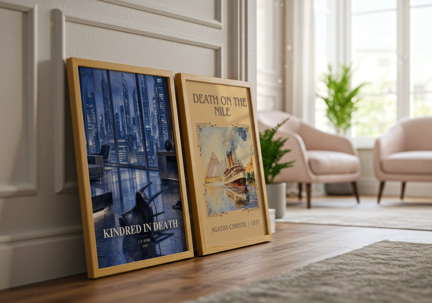 Kindred In Death watercolour print framed by window – literary home decor