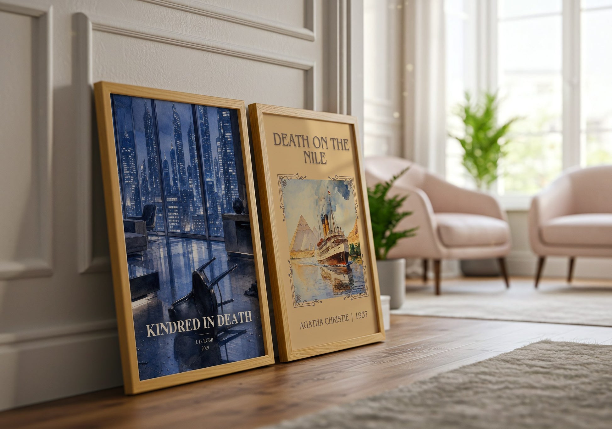 Kindred In Death watercolour print framed by window – literary home decor