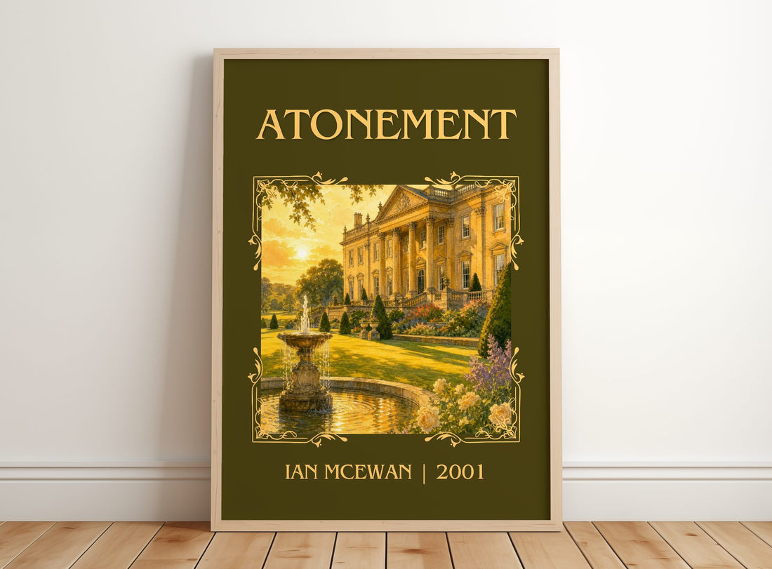 Atonement Classic Book Art Print by Ian McEwan – framed print leaning on a wooden floor