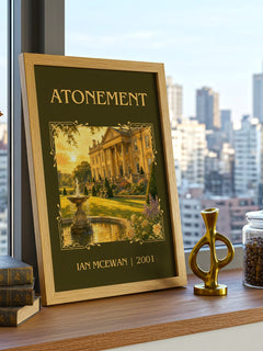 Atonement Classic Book Art Print by Ian McEwan – framed print on a city-view windowsill