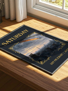 Saturday Classic Book Art Print by Ian McEwan – print on a sunlit desk