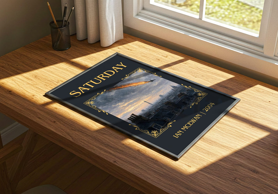 Saturday Classic Book Art Print by Ian McEwan – print on a sunlit desk
