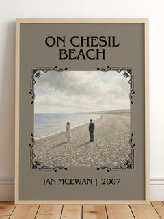 On Chesil Beach Classic Book Art Print by Ian McEwan – framed print leaning on a wooden floor