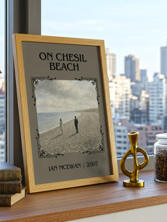 On Chesil Beach Classic Book Art Print by Ian McEwan – framed print on a city-view windowsill