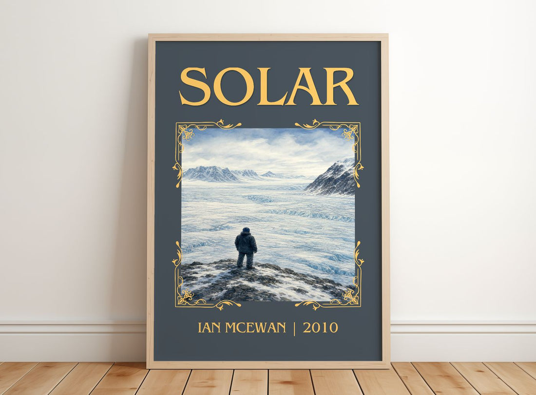 Solar Classic Book Art Print by Ian McEwan – framed print leaning on a wooden floor