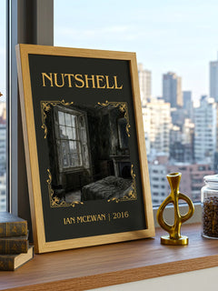 Nutshell Classic Book Art Print by Ian McEwan – framed print on a city-view windowsill