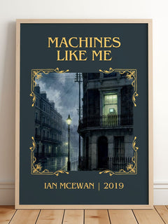 Machines Like Me Classic Book Art Print by Ian McEwan – framed print leaning on a wooden floor