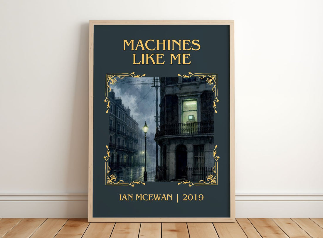 Machines Like Me Classic Book Art Print by Ian McEwan – framed print leaning on a wooden floor