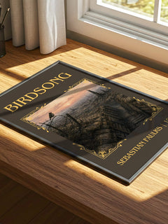 Birdsong Classic Book Art Print by Sebastian Faulks – print on a sunlit desk