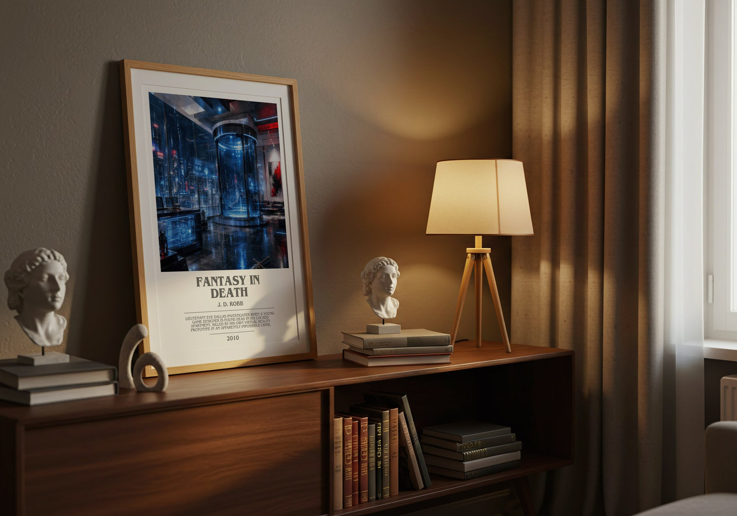 Fantasy In Death bookish book poster framed on wall – mystery wall art