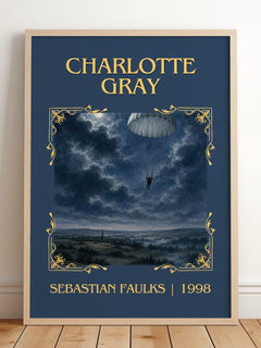 Charlotte Gray Classic Book Art Print by Sebastian Faulks – framed print leaning on a wooden floor