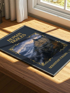 Human Traces Classic Book Art Print by Sebastian Faulks – print on a sunlit desk