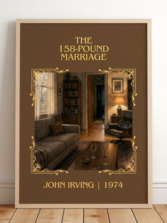 The 158-Pound Marriage Classic Book Art Print by John Irving – framed print leaning on a wooden floor