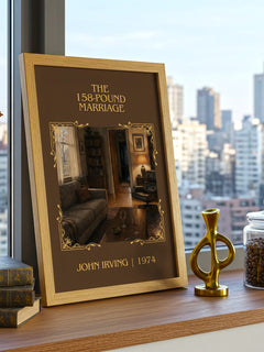 The 158-Pound Marriage Classic Book Art Print by John Irving – framed print on a city-view windowsill