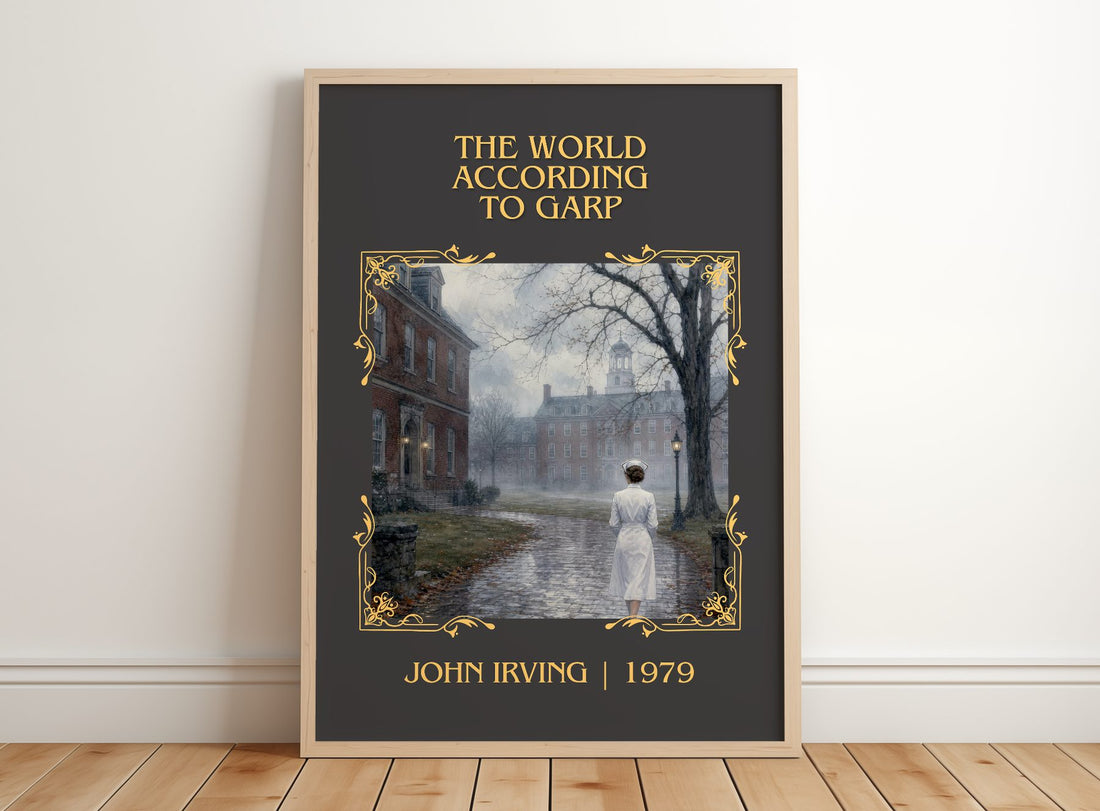The World According to Garp Classic Book Art Print by John Irving – framed print leaning on a wooden floor