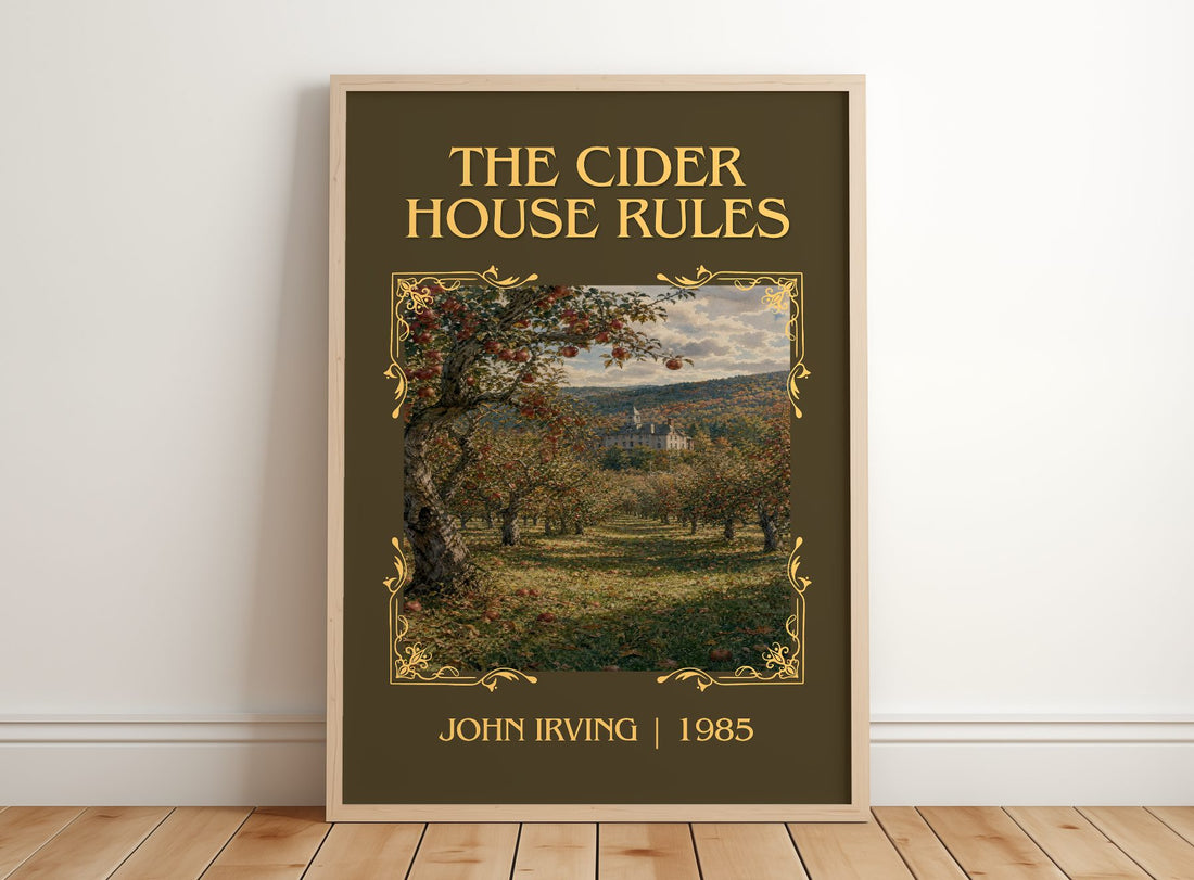 The Cider House Rules Classic Book Art Print by John Irving – framed print leaning on a wooden floor
