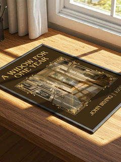 A Widow for One Year Classic Book Art Print by John Irving – print on a sunlit desk