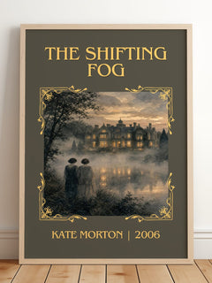 The Shifting Fog Classic Book Art Print by Kate Morton – framed print leaning on a wooden floor