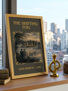 The Shifting Fog Classic Book Art Print by Kate Morton – framed print on a city-view windowsill