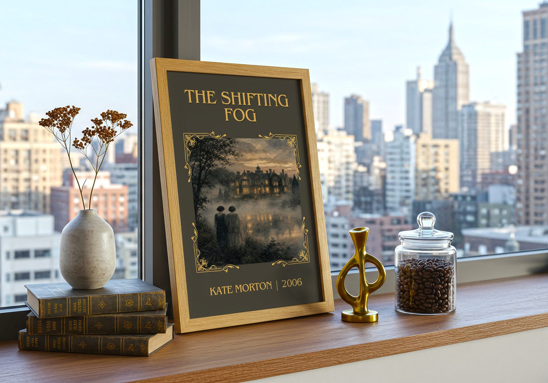 The Shifting Fog Classic Book Art Print by Kate Morton – framed print on a city-view windowsill