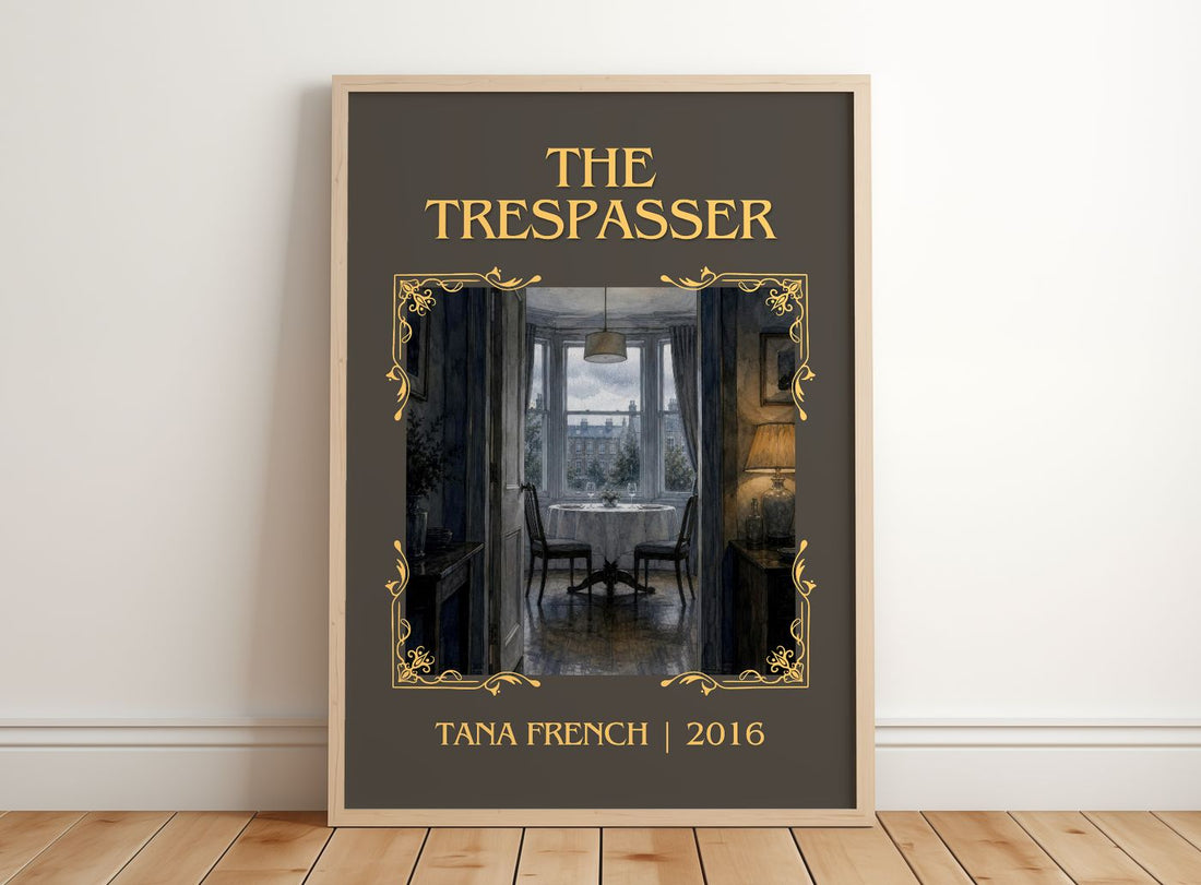The Trespasser Classic Book Art Print by Tana French – framed print leaning on a wooden floor