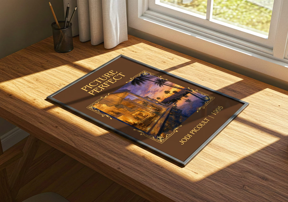 Picture Perfect Classic Book Art Print by Jodi Picoult – print on a sunlit desk