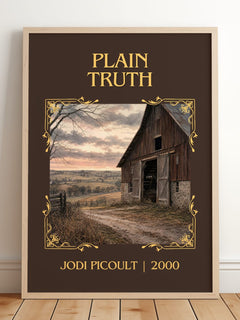 Plain Truth Classic Book Art Print by Jodi Picoult – framed print leaning on a wooden floor