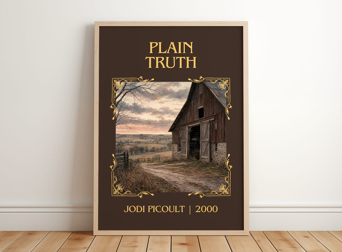 Plain Truth Classic Book Art Print by Jodi Picoult – framed print leaning on a wooden floor