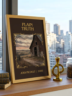 Plain Truth Classic Book Art Print by Jodi Picoult – framed print on a city-view windowsill