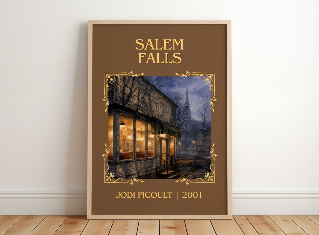Salem Falls Classic Book Art Print by Jodi Picoult – framed print leaning on a wooden floor