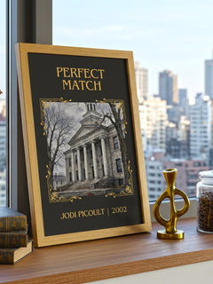 Perfect Match Classic Book Art Print by Jodi Picoult – framed print on a city-view windowsill