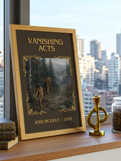 Vanishing Acts Classic Book Art Print by Jodi Picoult – framed print on a city-view windowsill