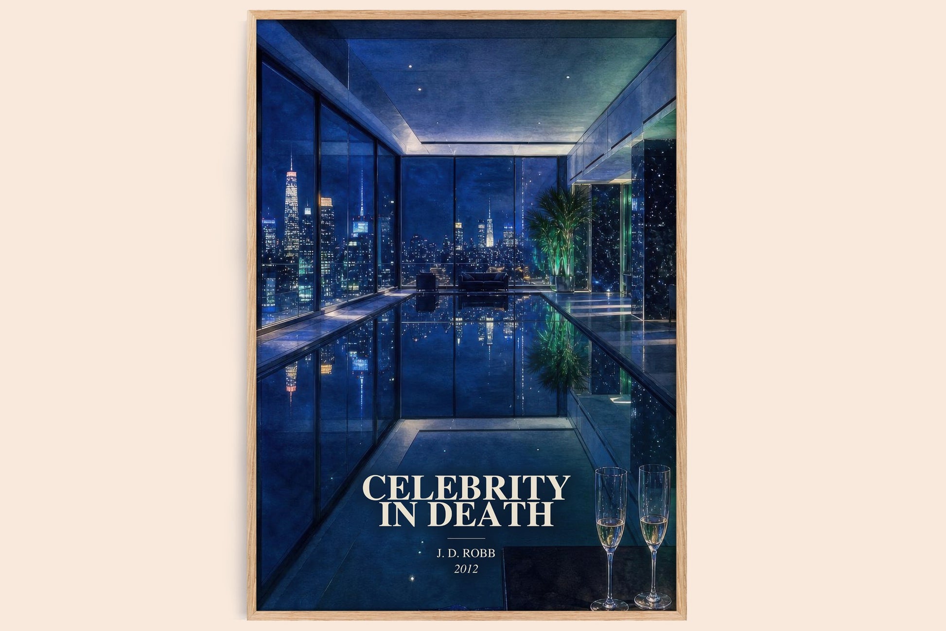 Celebrity In Death watercolour book poster by J. D. Robb – framed literary art print