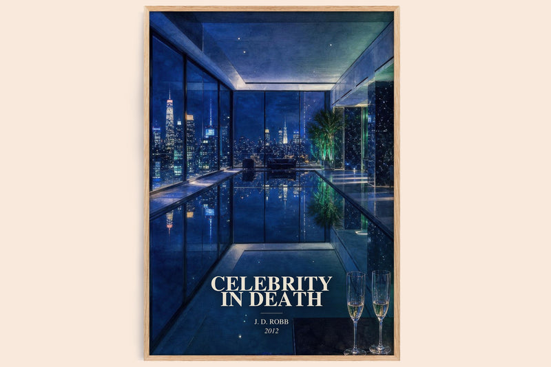 Celebrity In Death watercolour book poster by J. D. Robb – framed literary art print