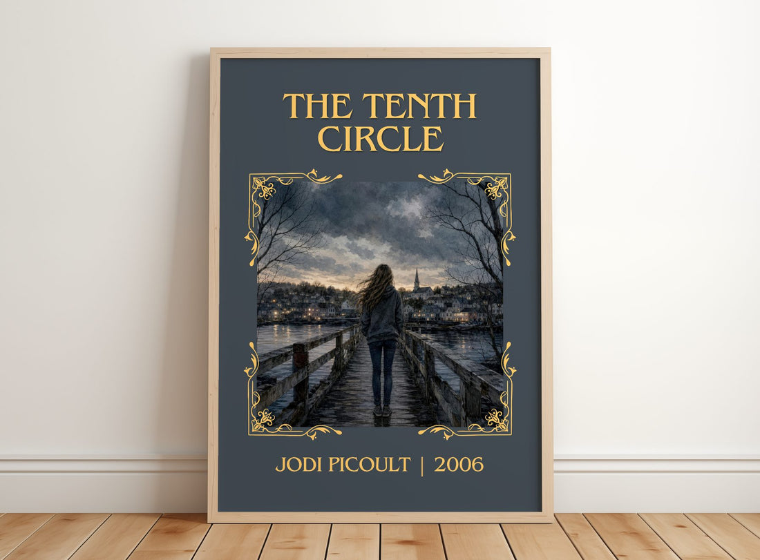 The Tenth Circle Classic Book Art Print by Jodi Picoult – framed print leaning on a wooden floor
